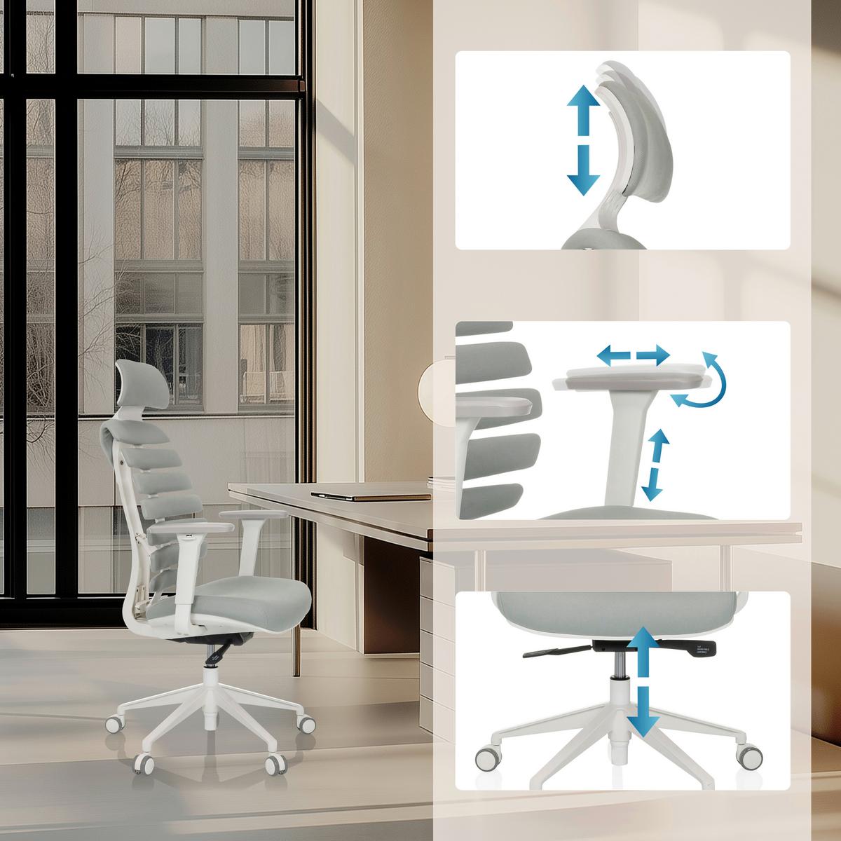 Pisarniški Stol Ergo Line W, Svetlo Siva - bela/svetlo siva, Moderno, umetna masa/tekstil (67/116 - 133/65cm) - MID.YOU