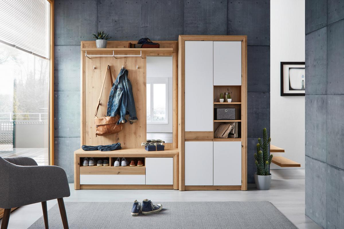 Predsoblje Kashmir New - bijela/boje hrasta, Moderno, drvni materijal (130/192,2/36cm) - Modern Living