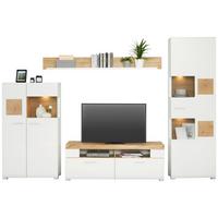 Wohnwand in Weiß inkl. Beleuchtung - Chromfarben/Eichefarben, MODERN, Holzwerkstoff/Metall (325/205/47cm) - Mömax