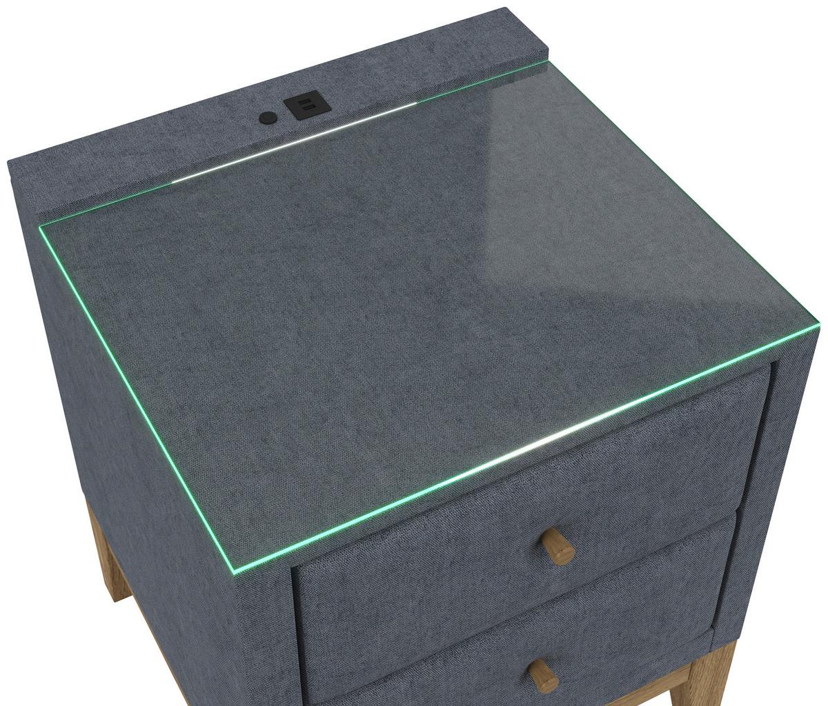 Nachttisch Elena - Blau, Konventionell, Glas/Holz (48/68/45cm) - Sembella