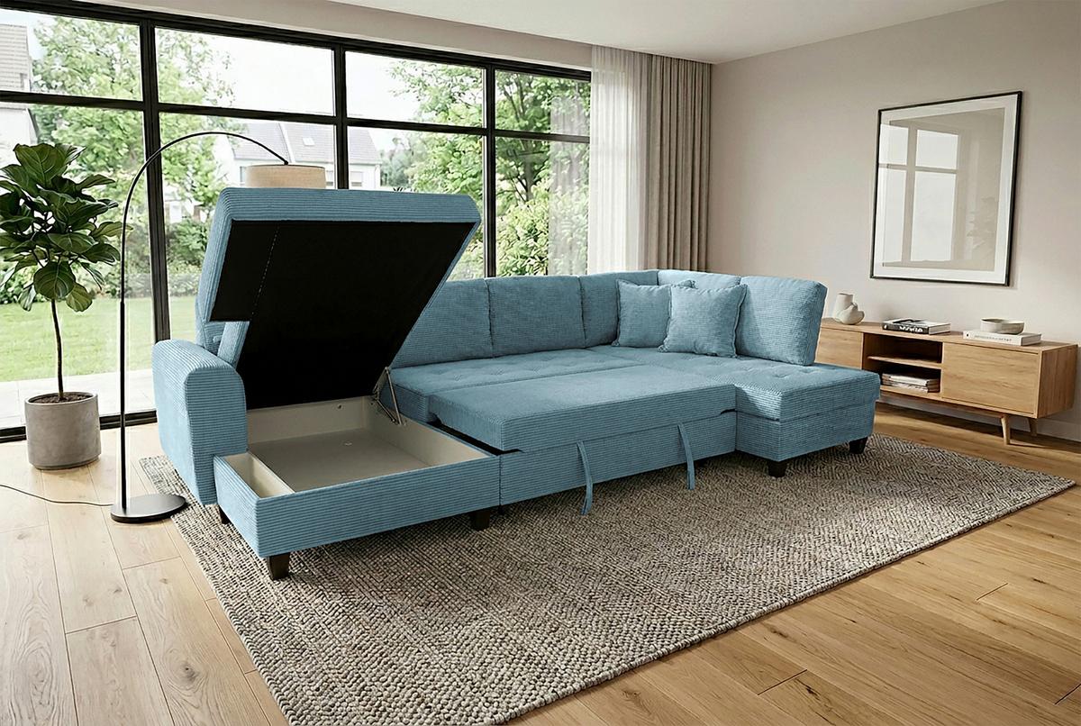 Canapea modulara MORITZ - albastru deschis, Trend, textil (155/324/178cm) - Modern Living