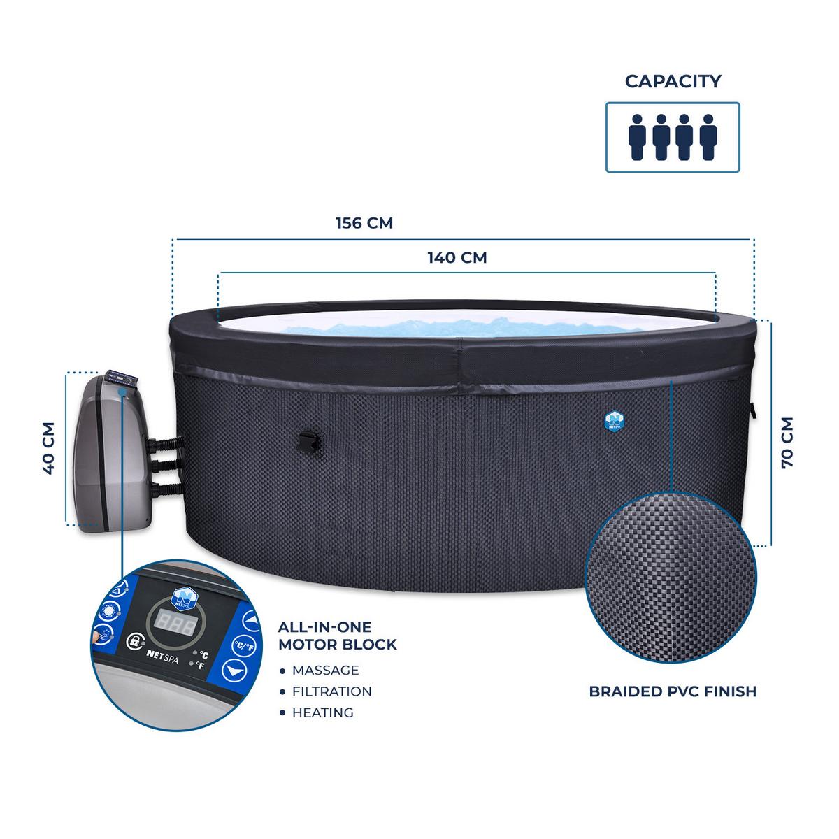Whirlpool Netspa Vita+ 5 Möbel Schwarz Ø ca. 268cm - Schwarz, Basics, Kunststoff/Metall (268cm)