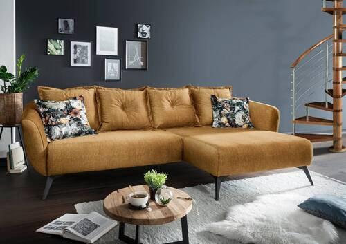 Wohnlandschaft Baggio Gelb Velours - Gelb/Multicolor, MODERN, Holz/Textil (277/162cm) - Livetastic