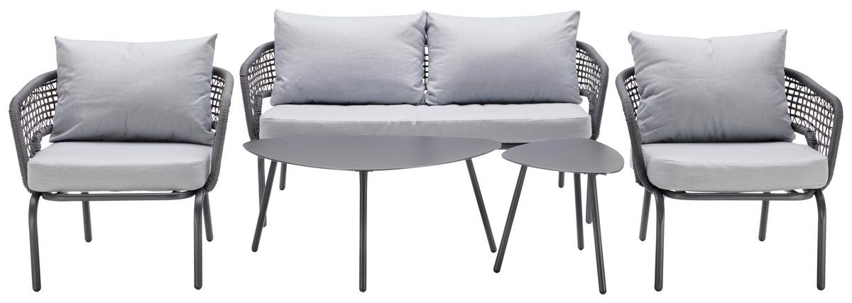 Loungegarnitur Lyon 5 in Anthrazit/Hellgrau - Anthrazit/Hellgrau, Modern, Glas/Kunststoff (144/72/68cm) - Mömax