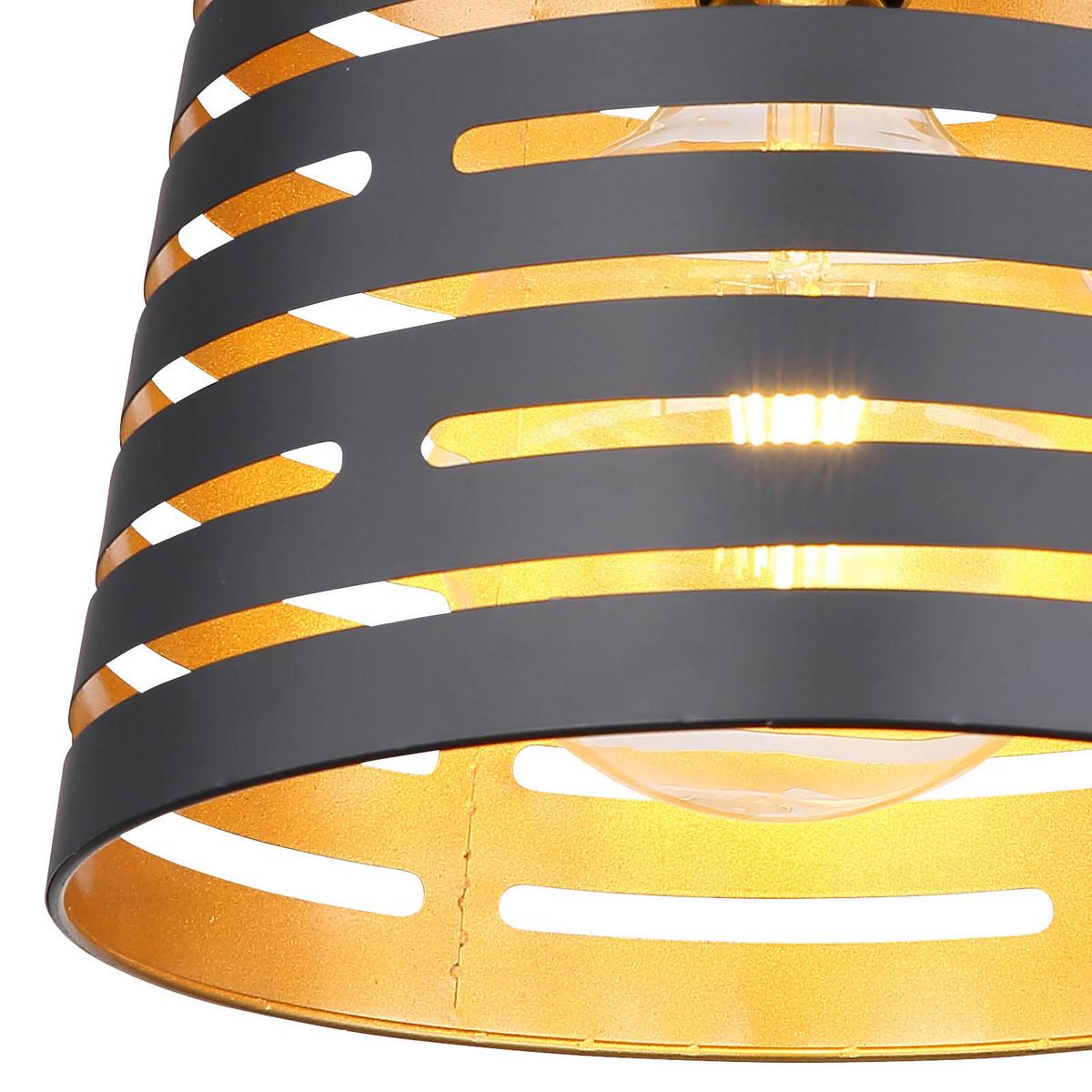Hängeleuchte Ablona max. 60 Watt - Goldfarben/Schwarz, Natur, Holz/Metall (25/120cm) - Globo