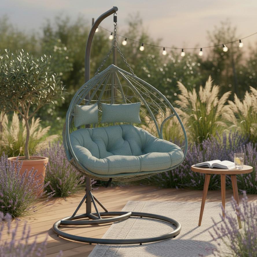 Hängesessel Enea Türkis Metall/Kunststoff/Outdoorstoff - Türkis/Dunkelgrau, MODERN, Kunststoff/Textil (133/205/120cm) - Bessagi Garden