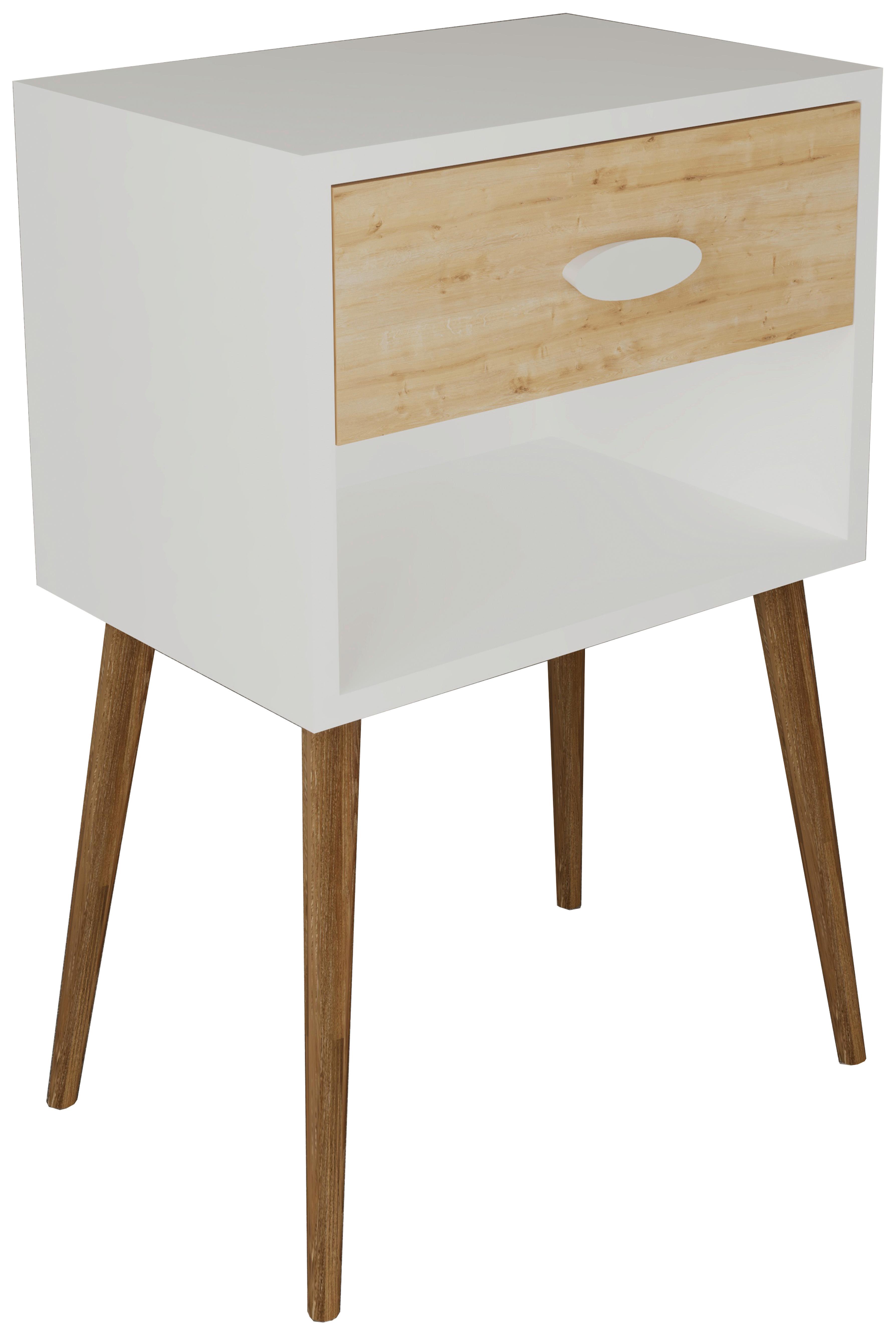 Nočna Omarica Singol Xl, Bela, Barva Hrasta - bela/medeni hrast, Moderno, leseni material (45/70/30cm) - MID.YOU