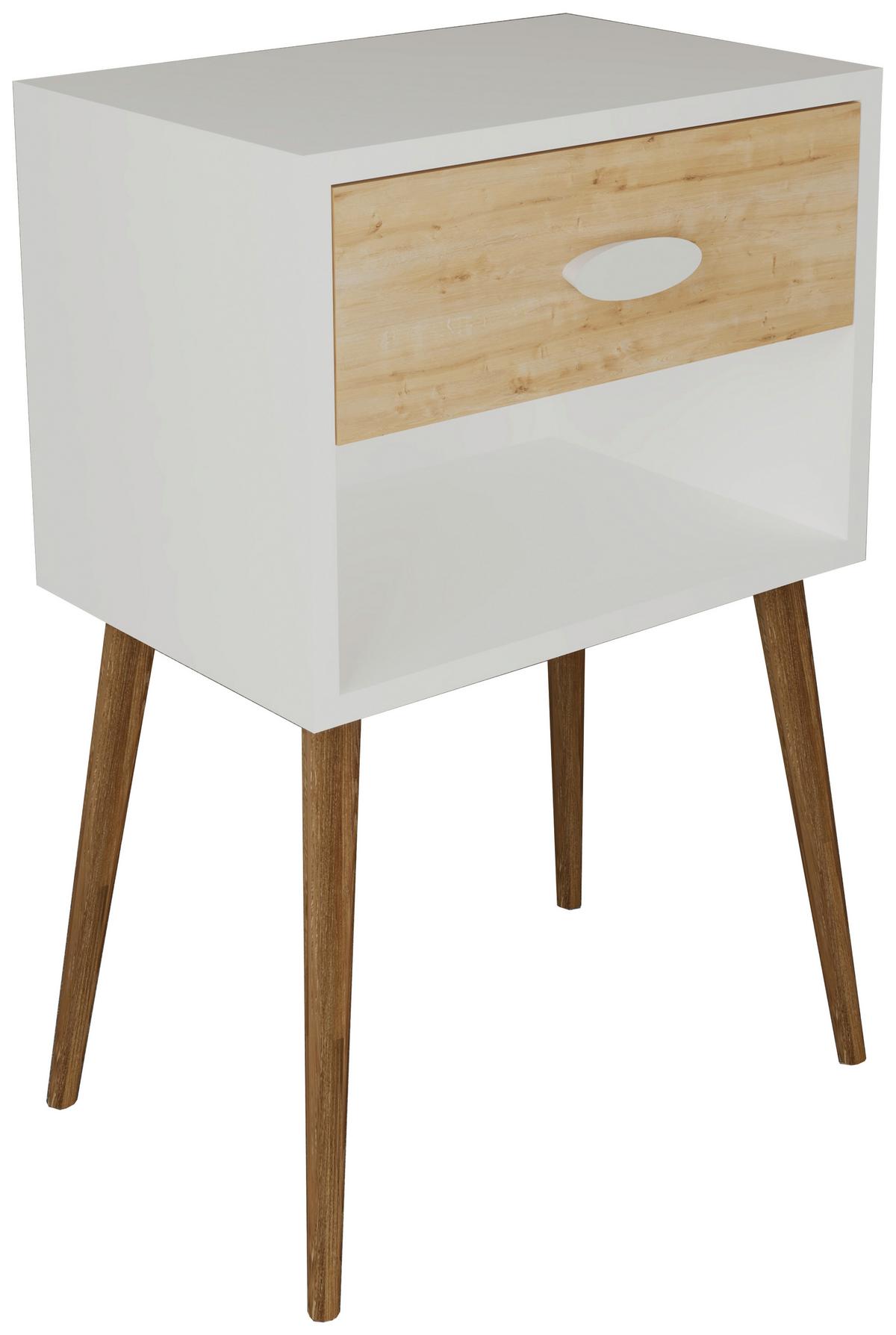 Nočna Omarica Singol Xl, Bela, Barva Hrasta - bela/medeni hrast, Moderno, leseni material (45/70/30cm) - MID.YOU