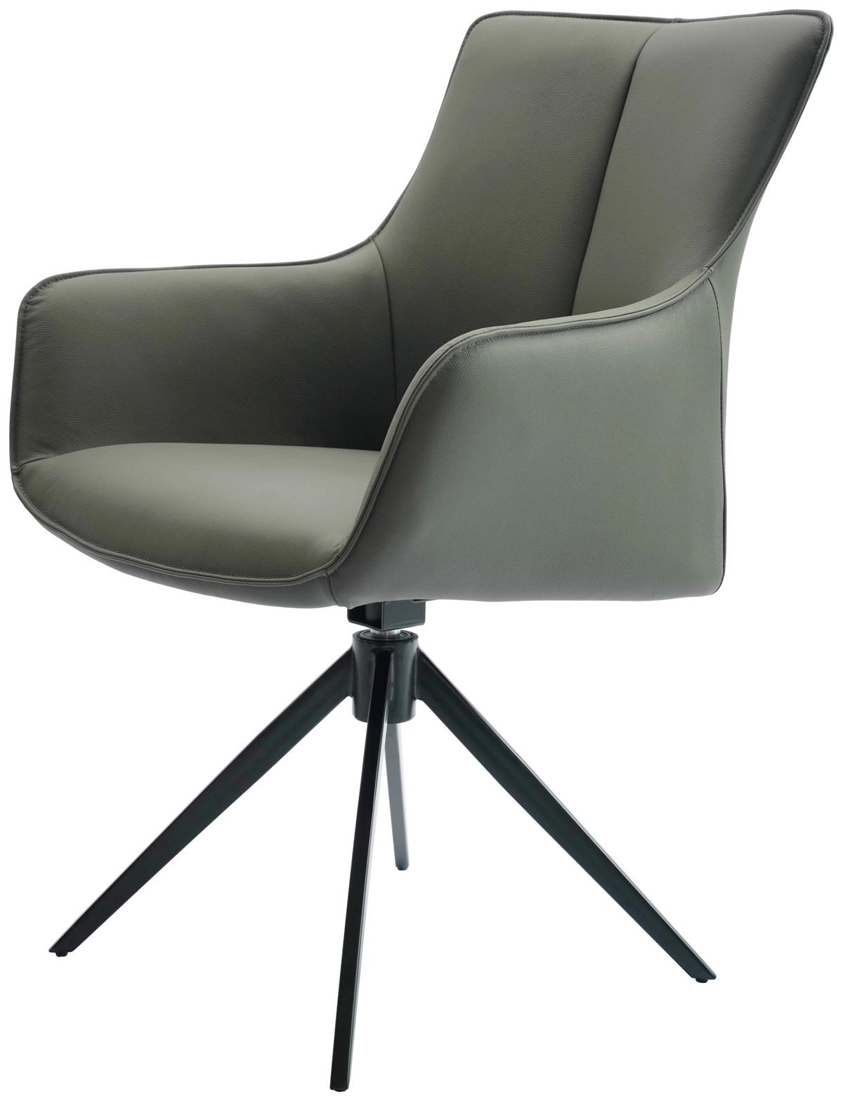 KRZESŁO Z PODŁOKIETNIKAMI YUKI -EXKLUSIV- - zielony/czarny, Design, skóra/metal (64/87/60cm) - Novel