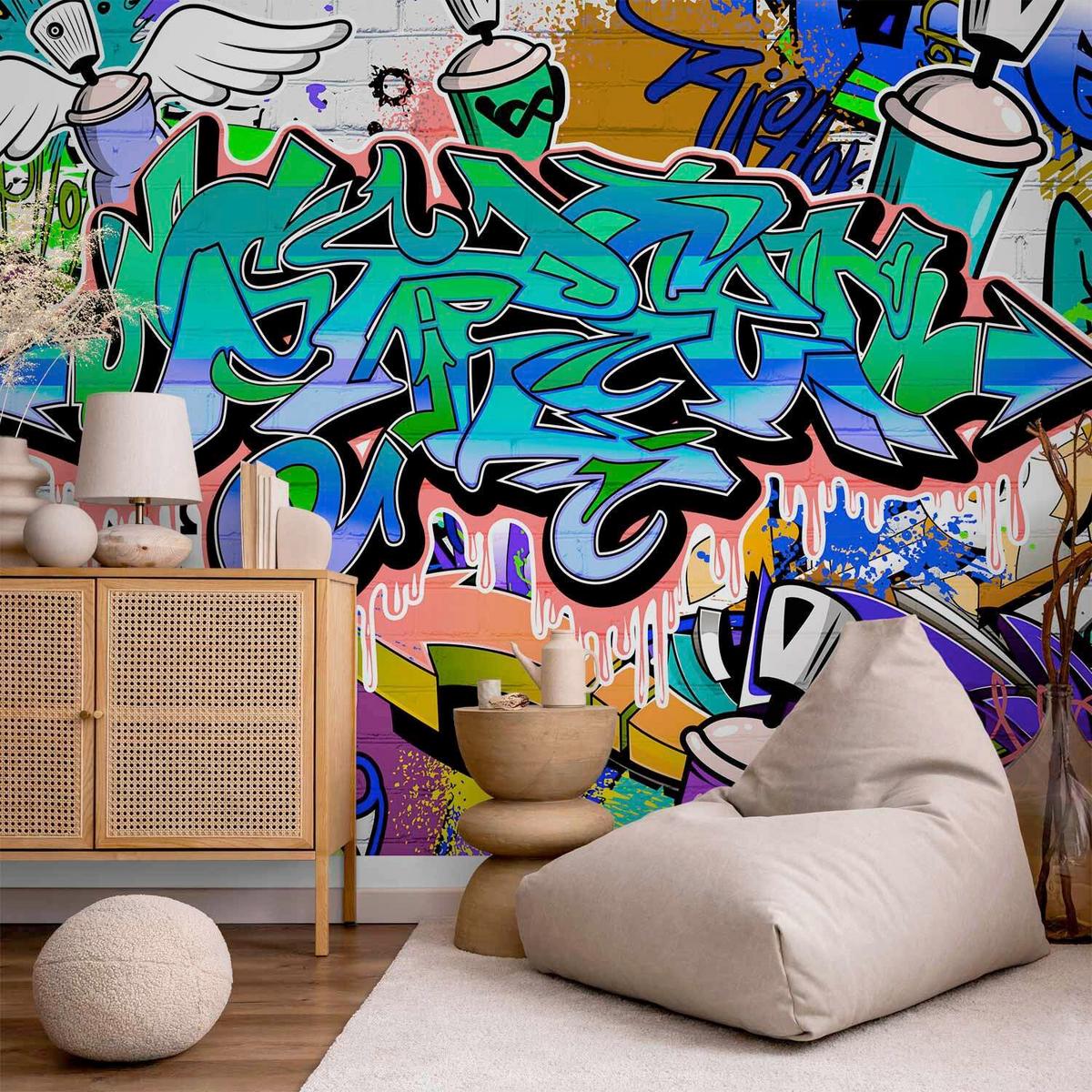 Fototapeta Graffiti, 400x280cm - modra/zelena, Trendi, tekstil (400/280cm) - artgeist