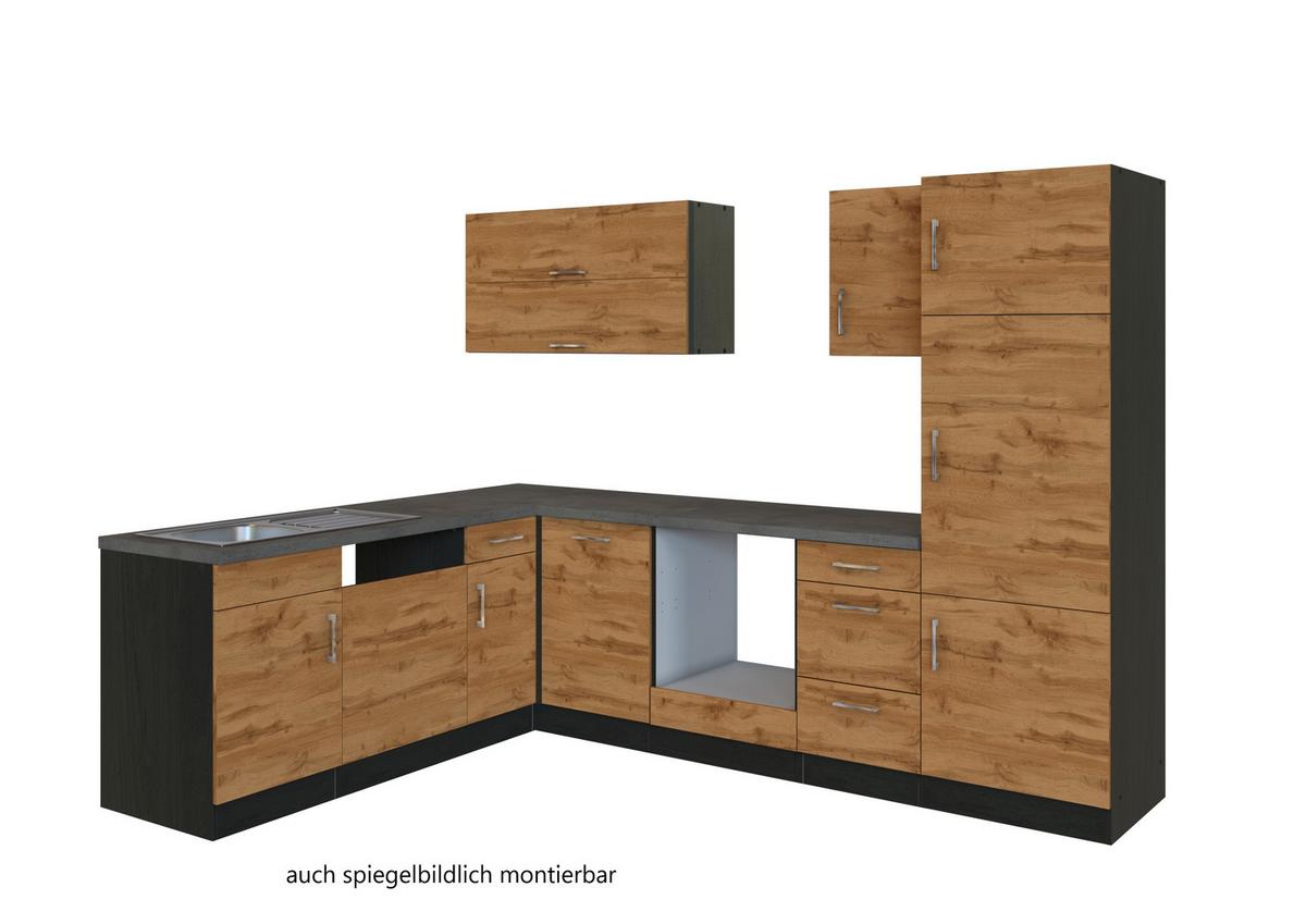 Eckküche Winkelblock ohne Geräte ca. 210x170 cm Eiche - Eichefarben/Anthrazit, MODERN, Holzwerkstoff (210/270cm) - Held