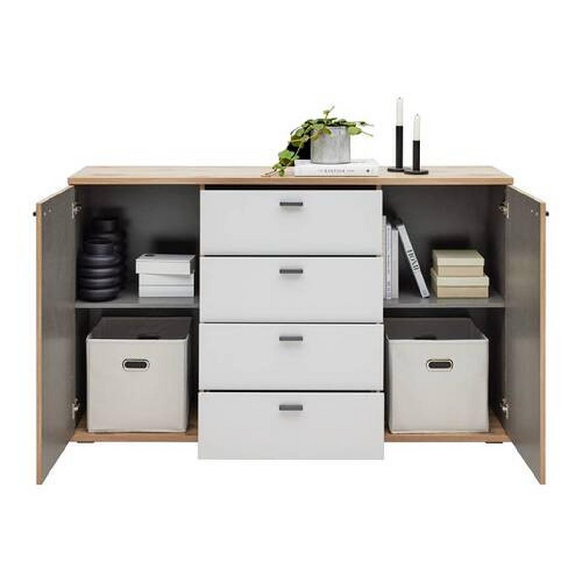 Kommode Ravenna in Eichefarben/Hellgrau - Eichefarben/Hellgrau, Konventionell, Holzwerkstoff/Kunststoff (150/90/38cm) - Premium Living