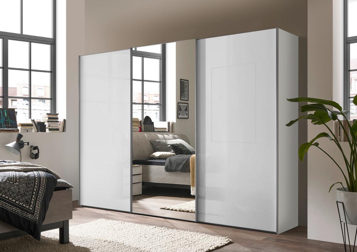 Schwebetürenschrank Lumos Weiß - Silberfarben/Alufarben, KONVENTIONELL, Glas/Holzwerkstoff (298/222/68cm) - Based