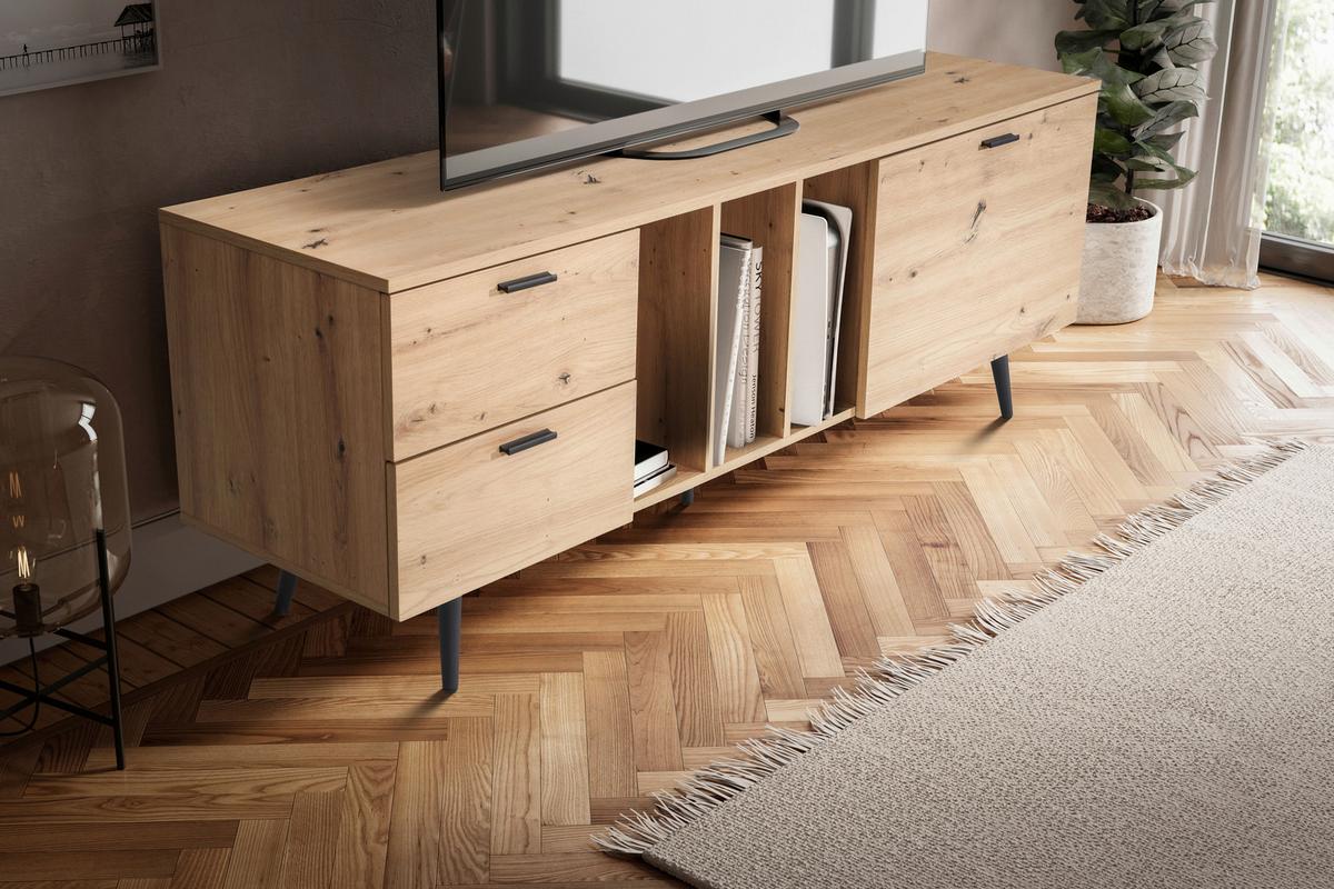 Nizka Omarica Wl6.819 - črna/barve hrasta, Design, kovina/leseni material (150cm) - Livetastic