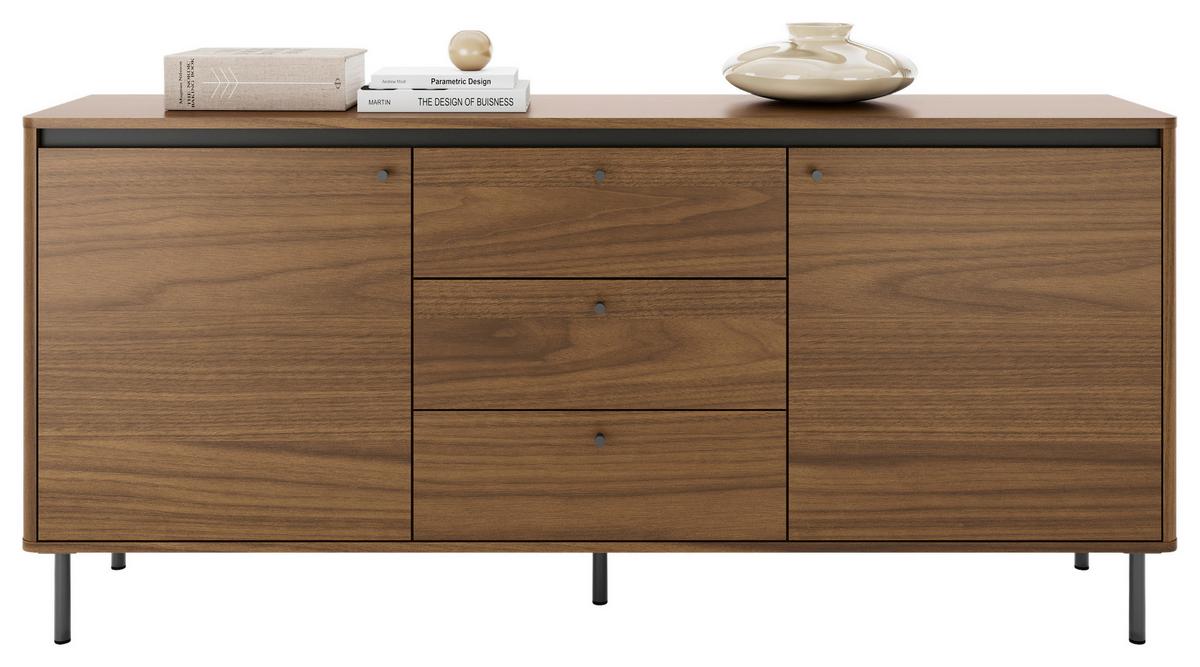 Komoda Revillo - boje oraha/crna, Basics, drvni materijal/metal (177/81/40cm) - Modern Living
