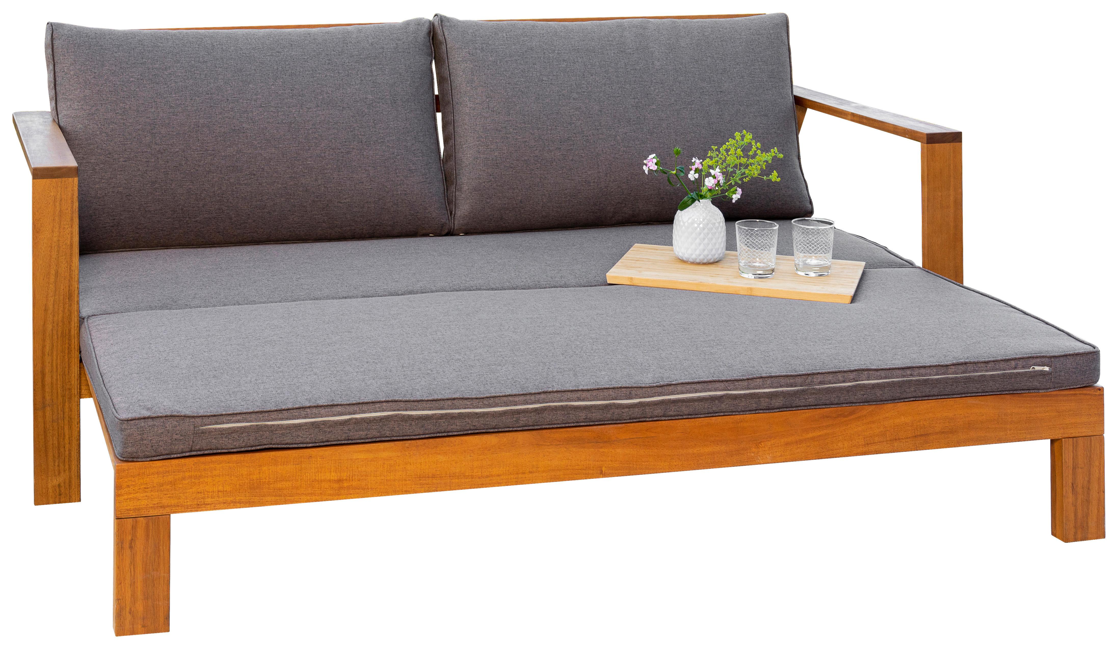 Ausziehbare Gartenbank Belizie B: 180cm - Akaziefarben/Grau, KONVENTIONELL, Holz/Textil (180/75/75/130cm) - Gardenson