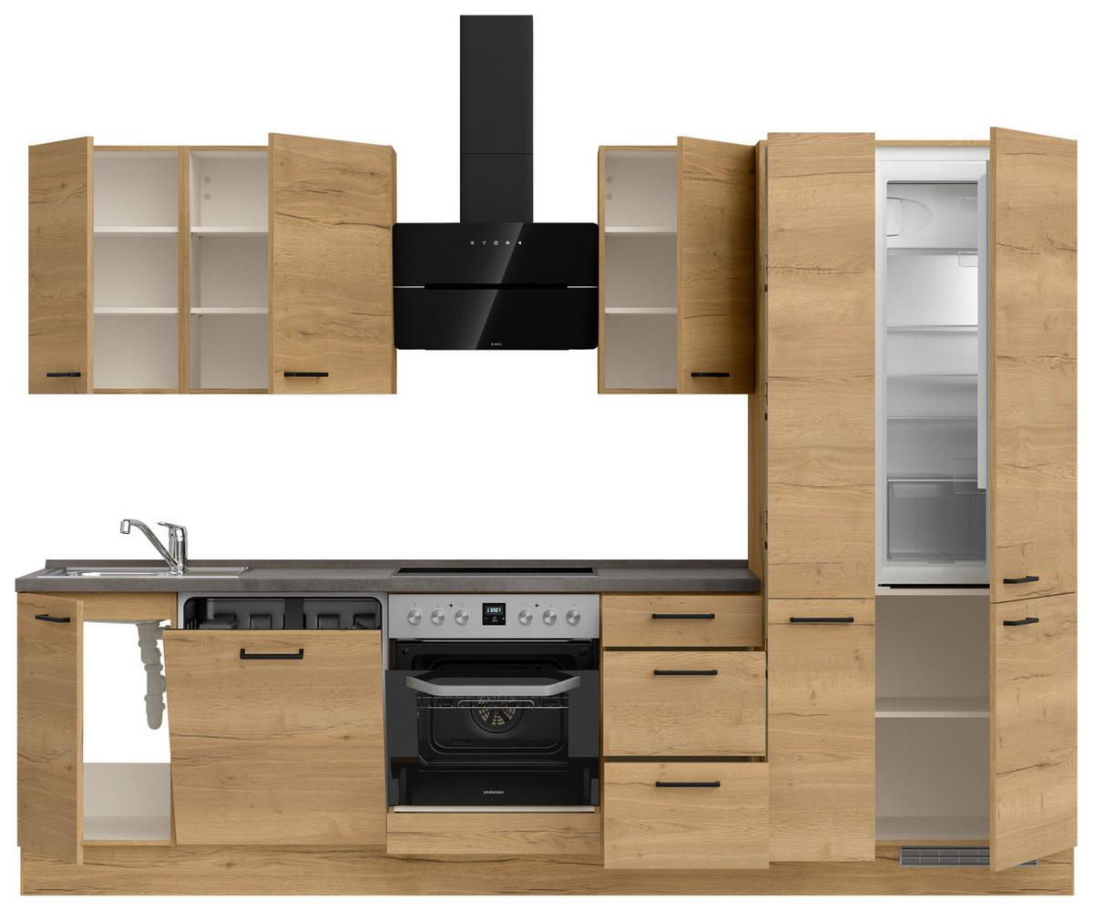 Küchenblock Structura High m. Geräten Eiche - Schieferfarben/Eichefarben, MODERN, Holzwerkstoff/Metall (300cm) - Nobilia