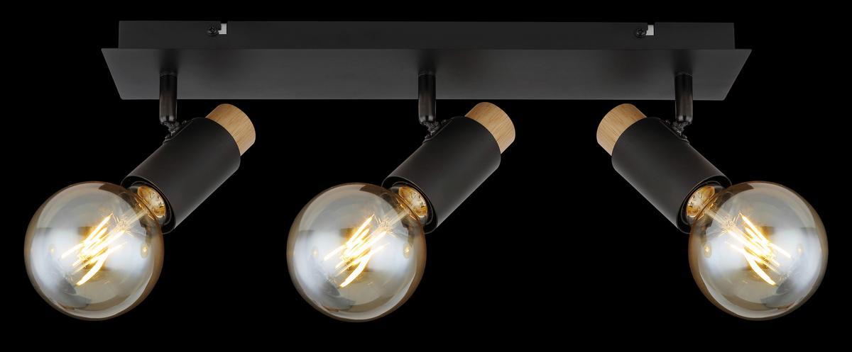 Strahler Matti in Schwarz/Braun max. 40 Watt - Dunkelbraun/Schwarz, Design, Holz/Metall (48,5/8/14,5cm) - Globo