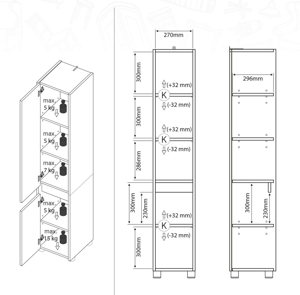 Hochschrank Cosila - Honigeiche/Weiss, Trend, Holzwerkstoff/Kunststoff (30/165/33cm) - MID.YOU