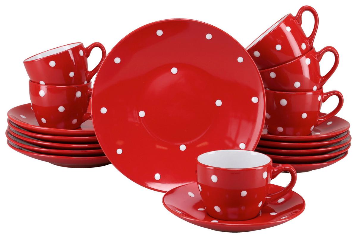 Kavni Servis Polka Dots, 18-Delni - rdeča/bela, Basics, keramika - Creatable