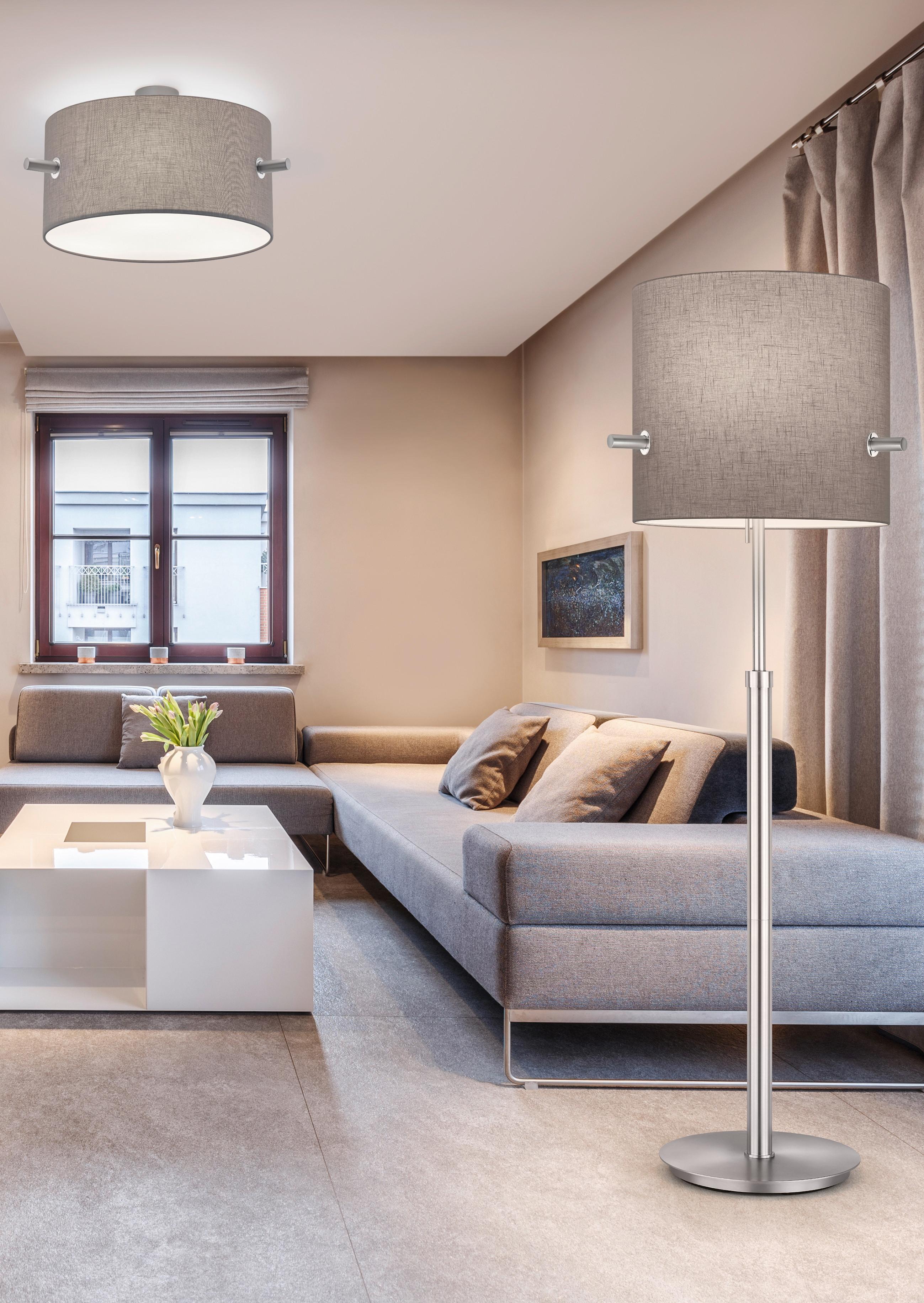 Deckeneleuchte Camden Grau/Nickel max. 60 Watt - Grau/Nickelfarben, Basics, Textil/Metall (65,0/35,0cm) - Trio Leuchten