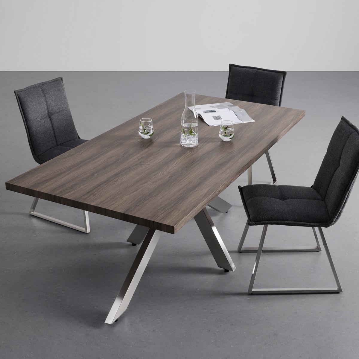 Esstisch Holz, massiv "Ilias" ca. 180x90 cm, Walnuss - Edelstahlfarben/Silberfarben, Modern, Holz/Metall (180/90/76cm) - Bessagi Home