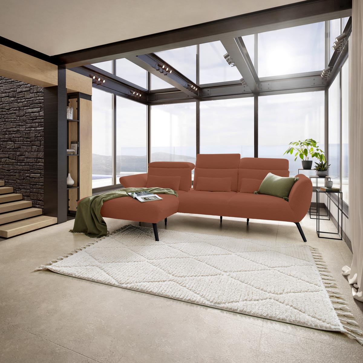 Wohnlandschaft Seattle Kupferfarben - Schwarz/Weiß, MODERN, Holzwerkstoff/Textil (196/87-107/301cm) - Premium Living