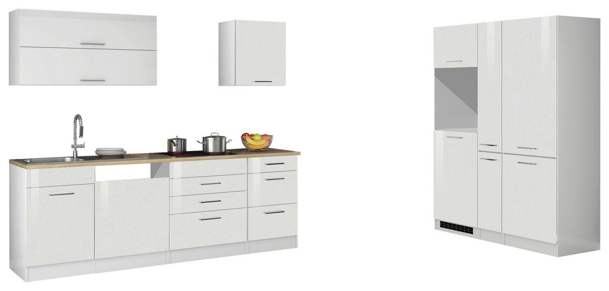 Küchenleerblock Mailand o. Geräte Weiß Hochglanz - Weiß Hochglanz/Silberfarben, MODERN, Holzwerkstoff/Metall (390cm) - Held