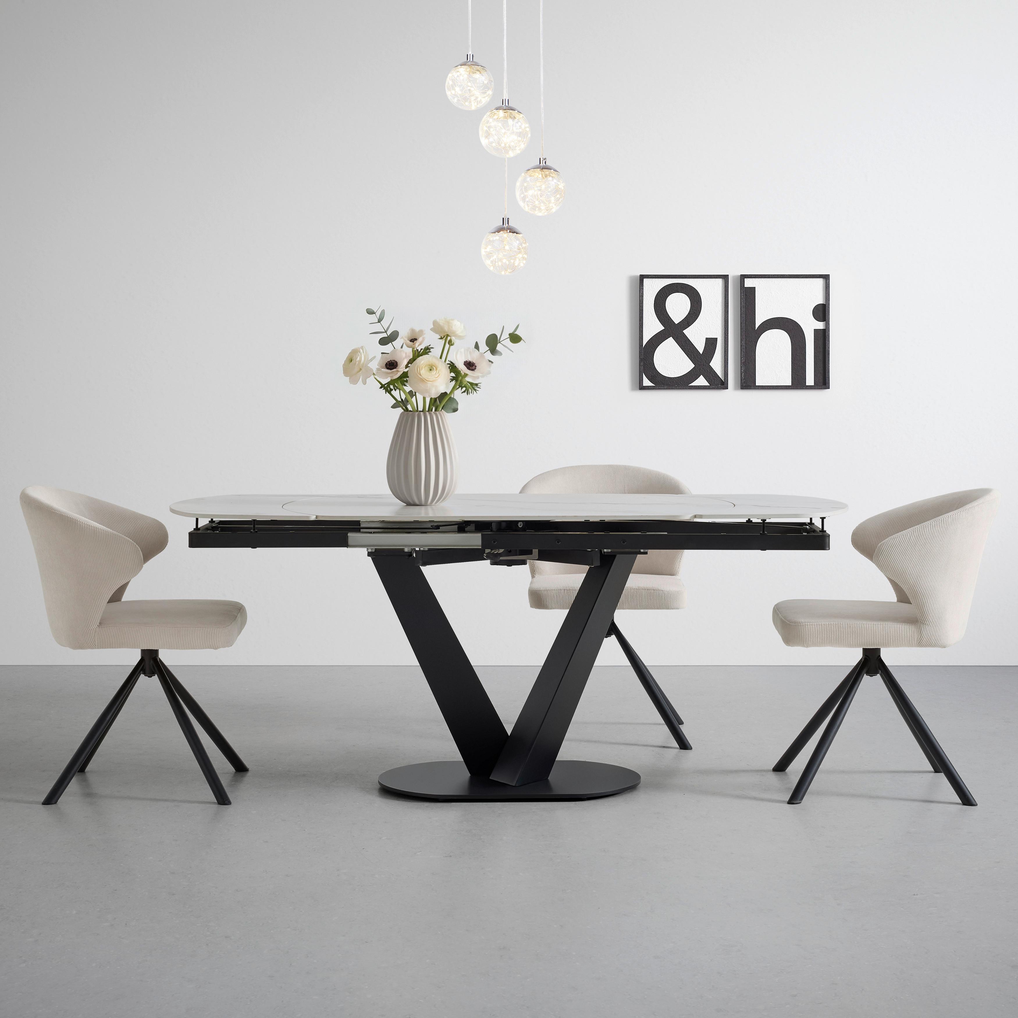 UTDRAGBART BORD NICOLAS - vit/svart, Modern, metall/sten (120-180/90/75-77cm) - Mömax