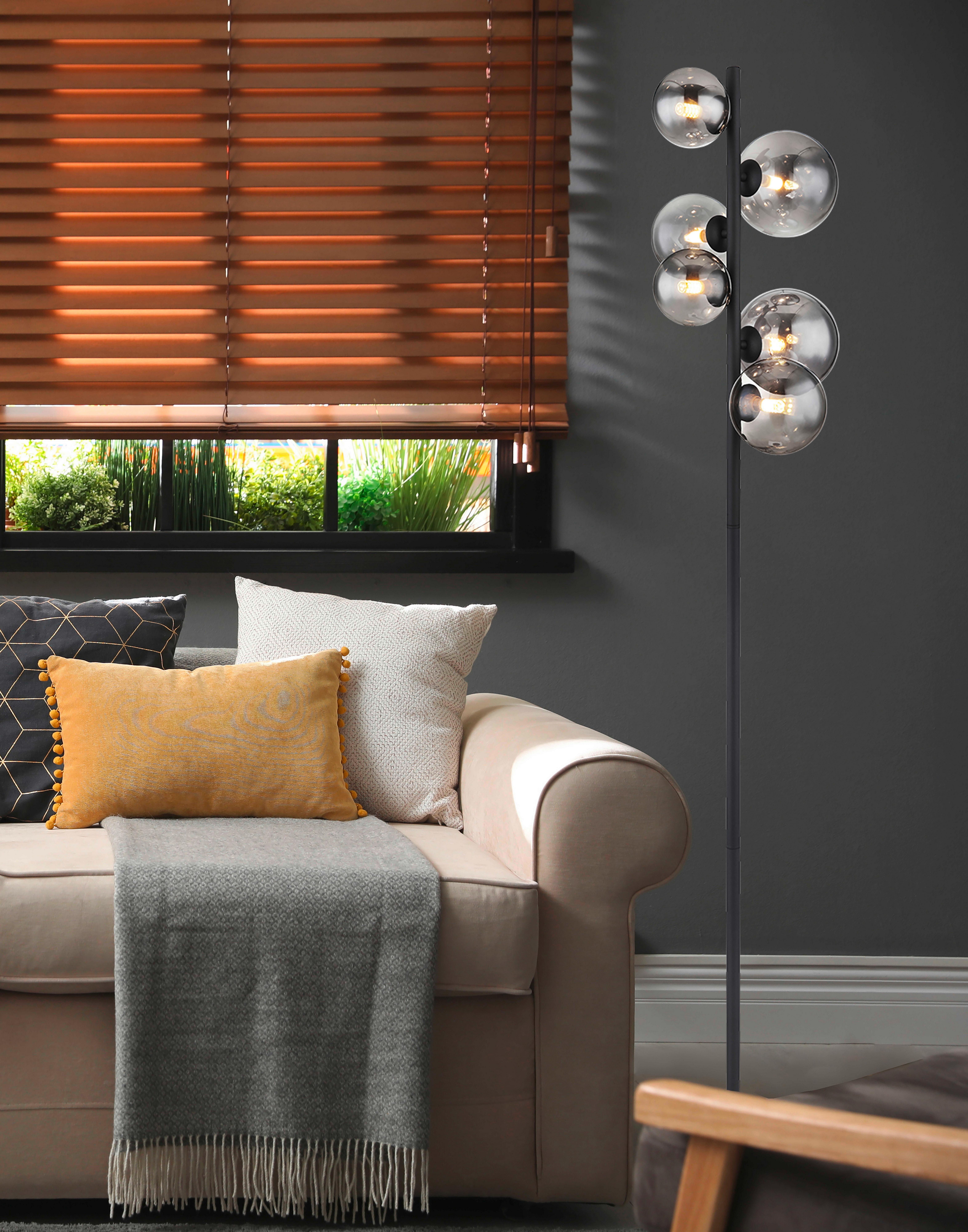 Stoječa Led-svetilka Riha, S Sijalko - črna, Design, kovina/steklo (28,5/155cm) - Globo