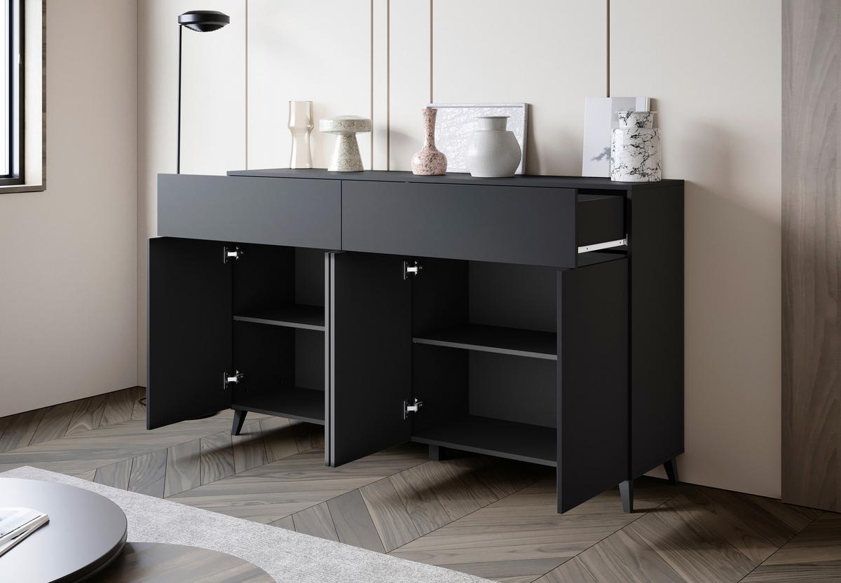 Comodă cu uși PHUKET - negru, Design, material pe bază de lemn (160/95,4/39cm) - P & B