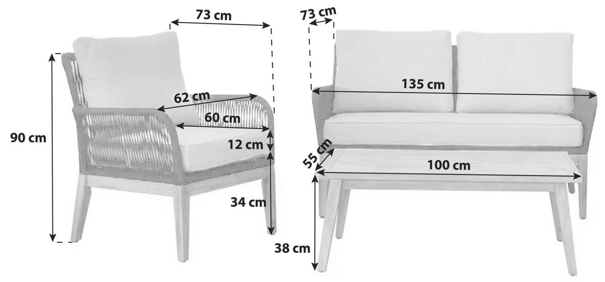 Lounge Garnitura Acamp, 4-Delni Set, Siva - barva tikovine/antracit, Basics, tekstil/les (135/90/73cm) - Acamp