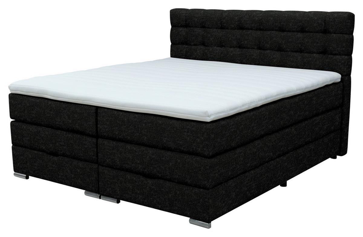 Boxspringbett London Schwarz ca. 180x200cm - Chromfarben/Schwarz, MODERN, Holz/Holzwerkstoff (180/200cm) - Premium Living