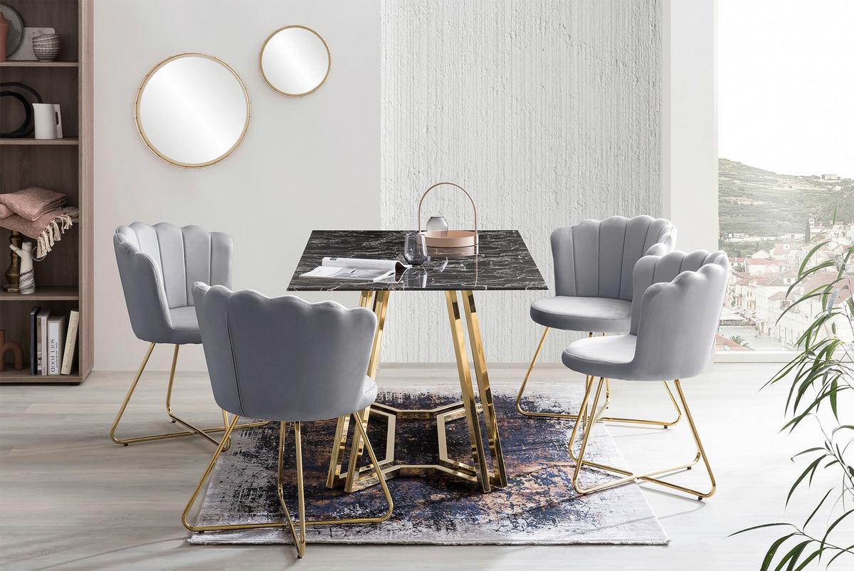 Set Stolov Samt, Svetlo Siva, 2-Delni - zlate barve/svetlo siva, Moderno, kovina/tekstil (69,5/85/66cm) - Livetastic