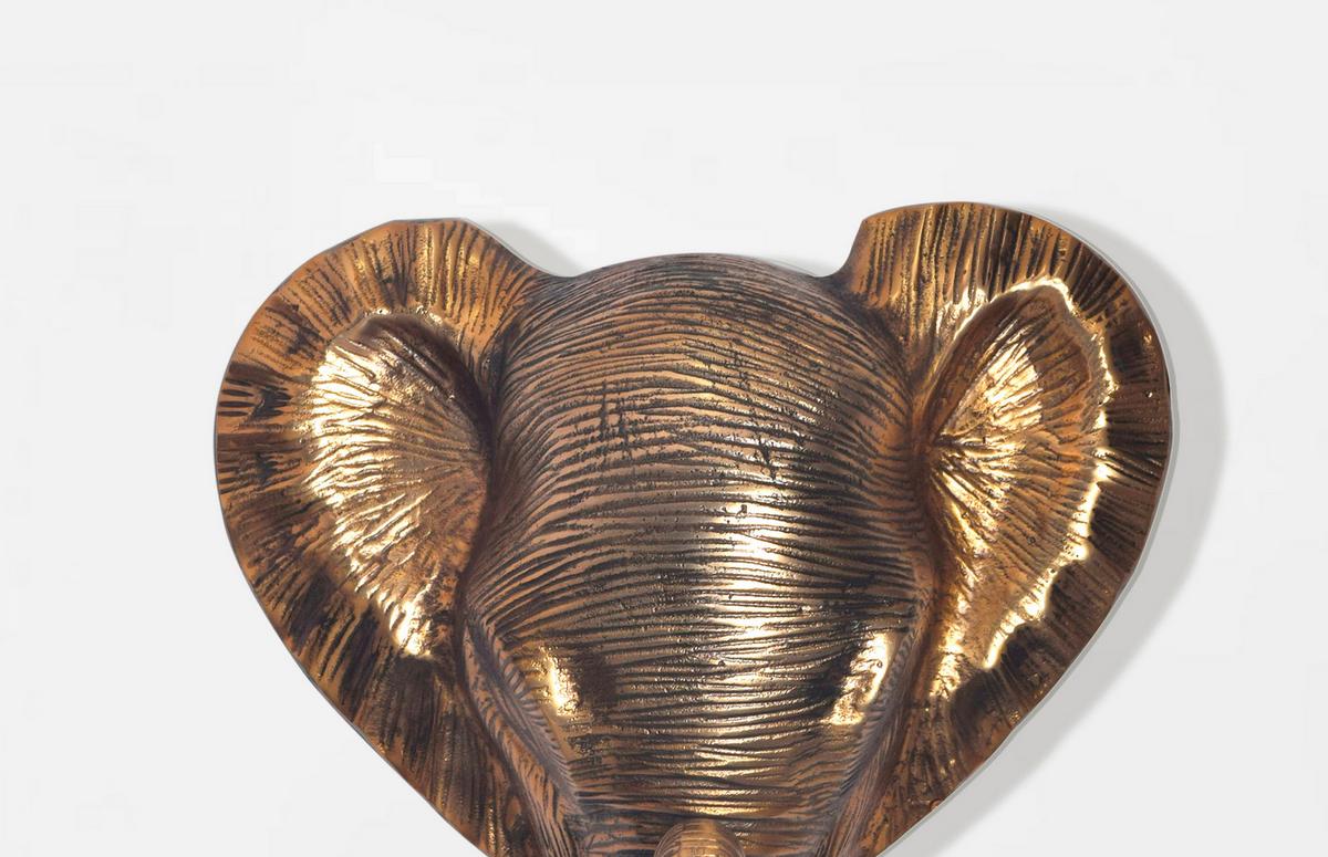 Stenska Dekoracija Elephant - zlate barve, Design, kovina (33/41/20cm) - Livetastic
