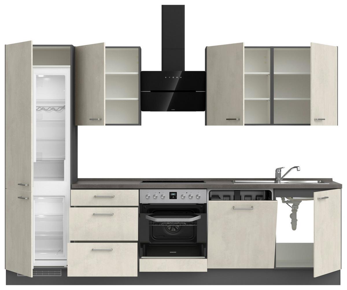 Küchenblock Riva High m. Geräten Weiß - Schieferfarben/Edelstahlfarben, MODERN, Holzwerkstoff/Metall (300cm) - Nobilia