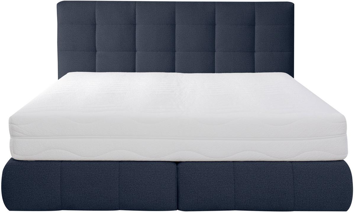 Boxspringbett Lavenito Dunkelblau ca. 200x200cm - Schwarz/Dunkelblau, KONVENTIONELL, Textil (200/200cm) - Premium Living