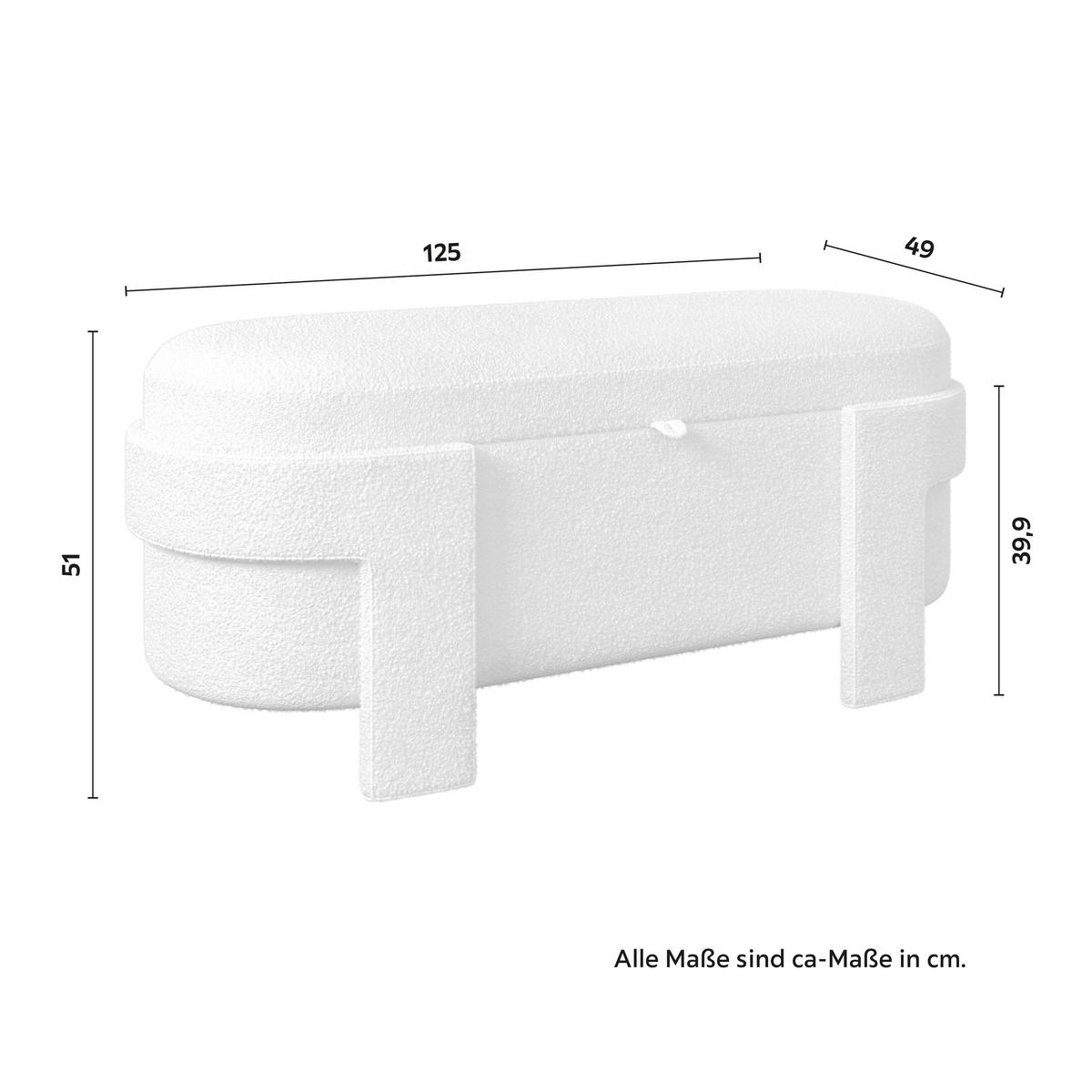 Hockerbank Benji Elfenbein Bouclé Gepolstert mit Stauraum - Elfenbein, MODERN, Holz/Textil (125/51/49cm) - Bessagi Home