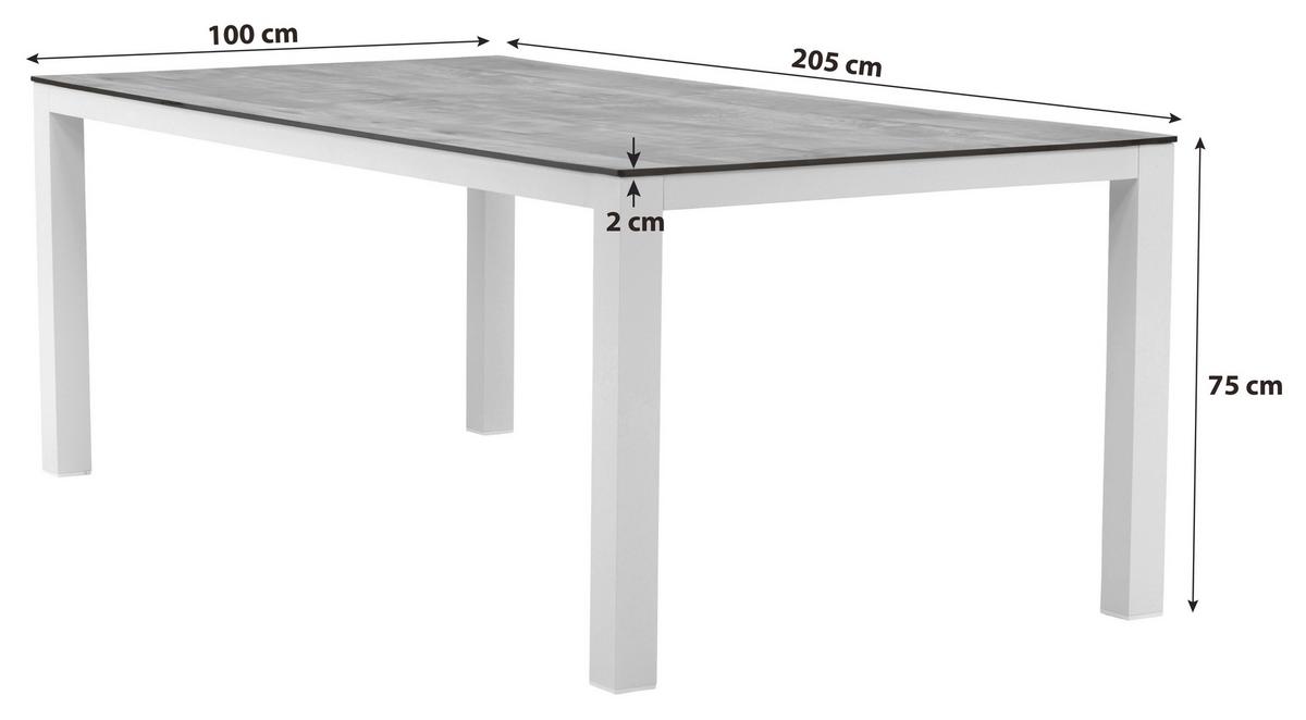 Gartentisch Llama ca. 205x100x75 cm Grau/Weiß - Weiß/Grau, KONVENTIONELL, Kunststoff/Metall (205/100/75cm) - Gardenson