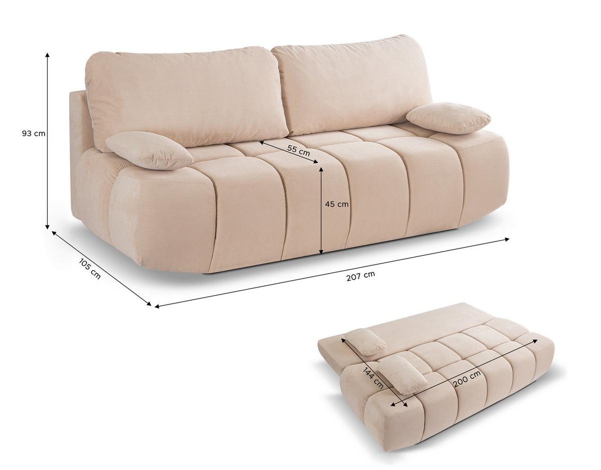 Schlafsofa Lauder Beige - Beige/Schwarz, Basics, Holz/Kunststoff (207/93/105cm) - MID.YOU