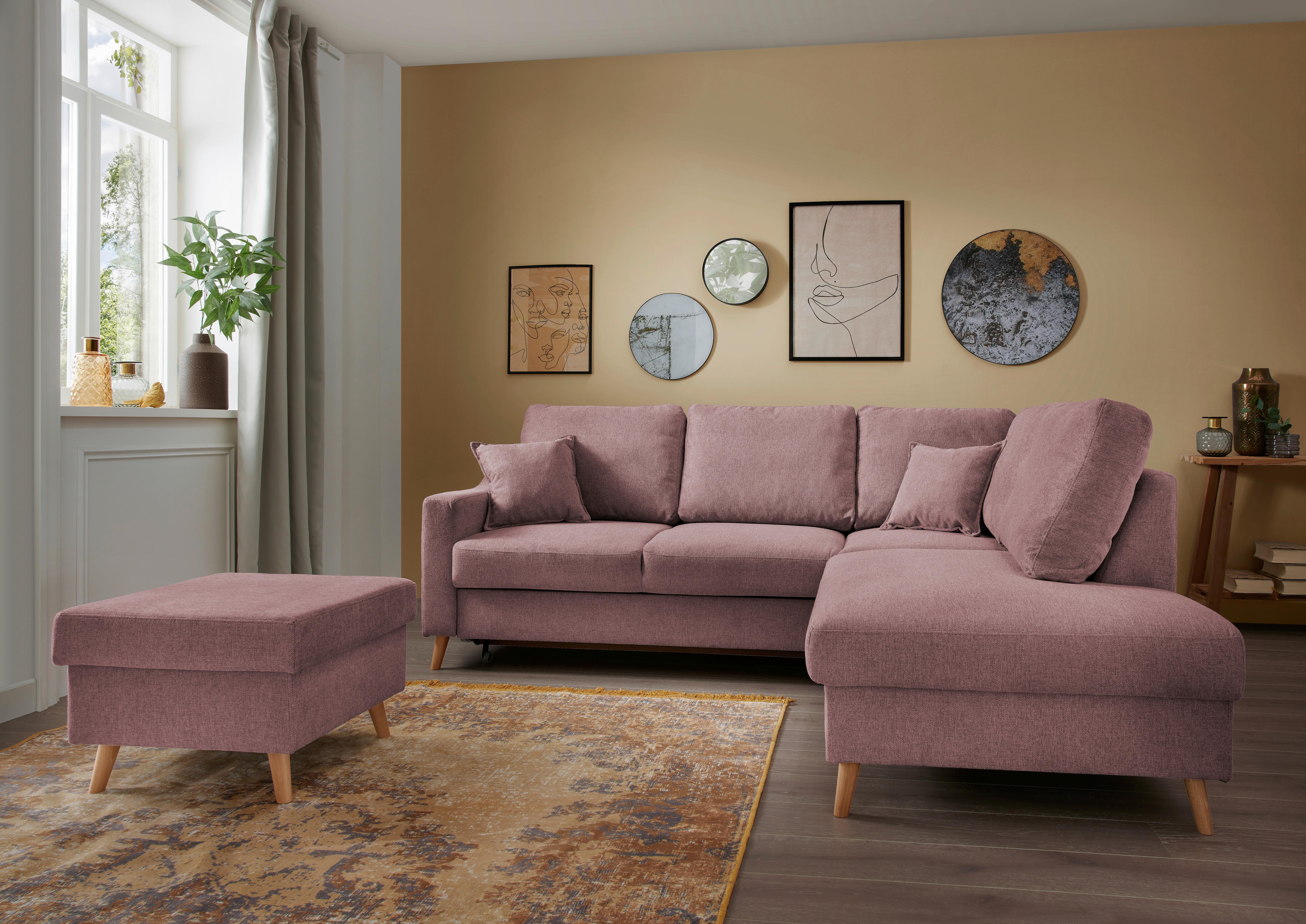 Wohnlandschaft Valentina Rosa Struktur - Rosa/Naturfarben, KONVENTIONELL, Holz/Textil (230/200cm) - P & B