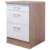 Schubkastenunterschrank Samoa Weiß/Eichefarben - Alufarben/Weiß, KONVENTIONELL, Holzwerkstoff/Kunststoff (60cm) - FlexWell