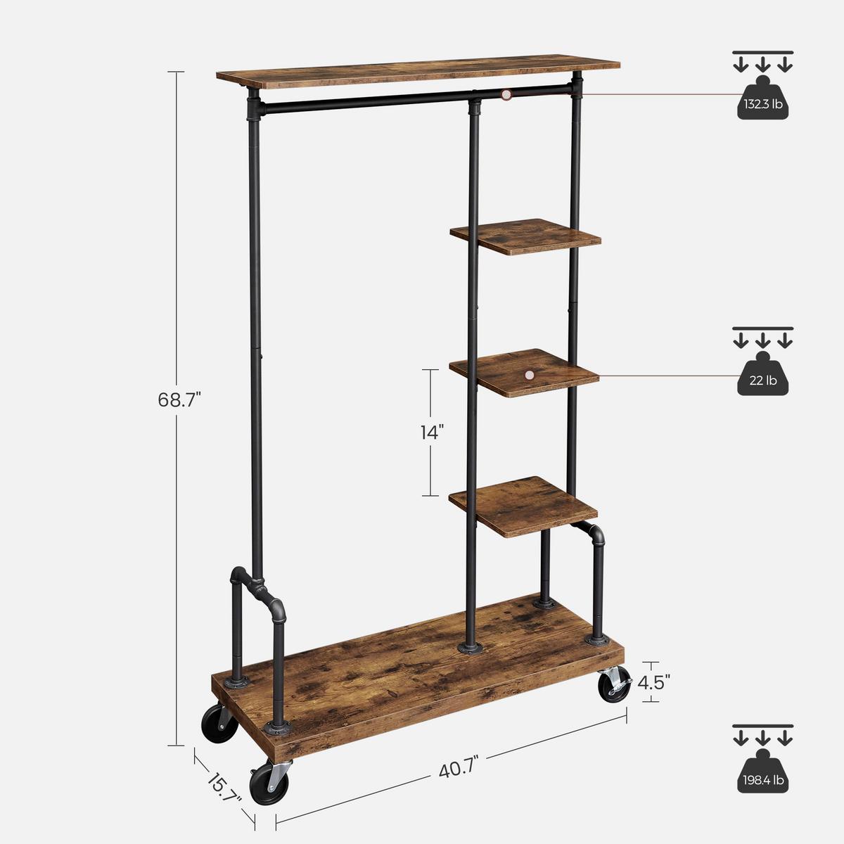 KLEIDERWAGEN HSR66BXV2 - Schwarz/Braun, Trend, Holzwerkstoff/Metall (103.5/174.5/40cm) - MID.YOU