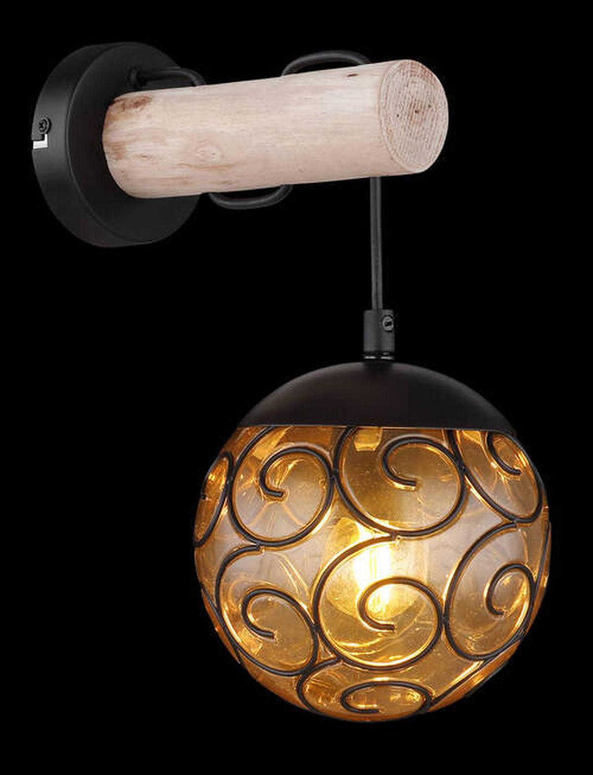 Wandleuchte Maxi max. 9 Watt - Schwarz/Naturfarben, KONVENTIONELL, Holz/Kunststoff (15/24,5/36cm) - Globo