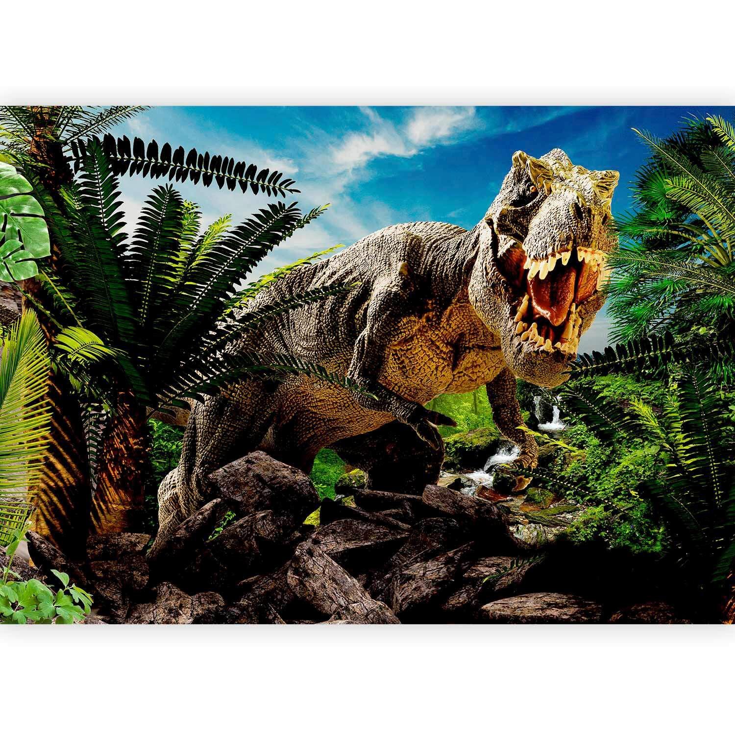 Fototapeta Angry Tyrannosaur, 450x315cm - zelena/rjava, Basics, tekstil (450/315cm) - artgeist