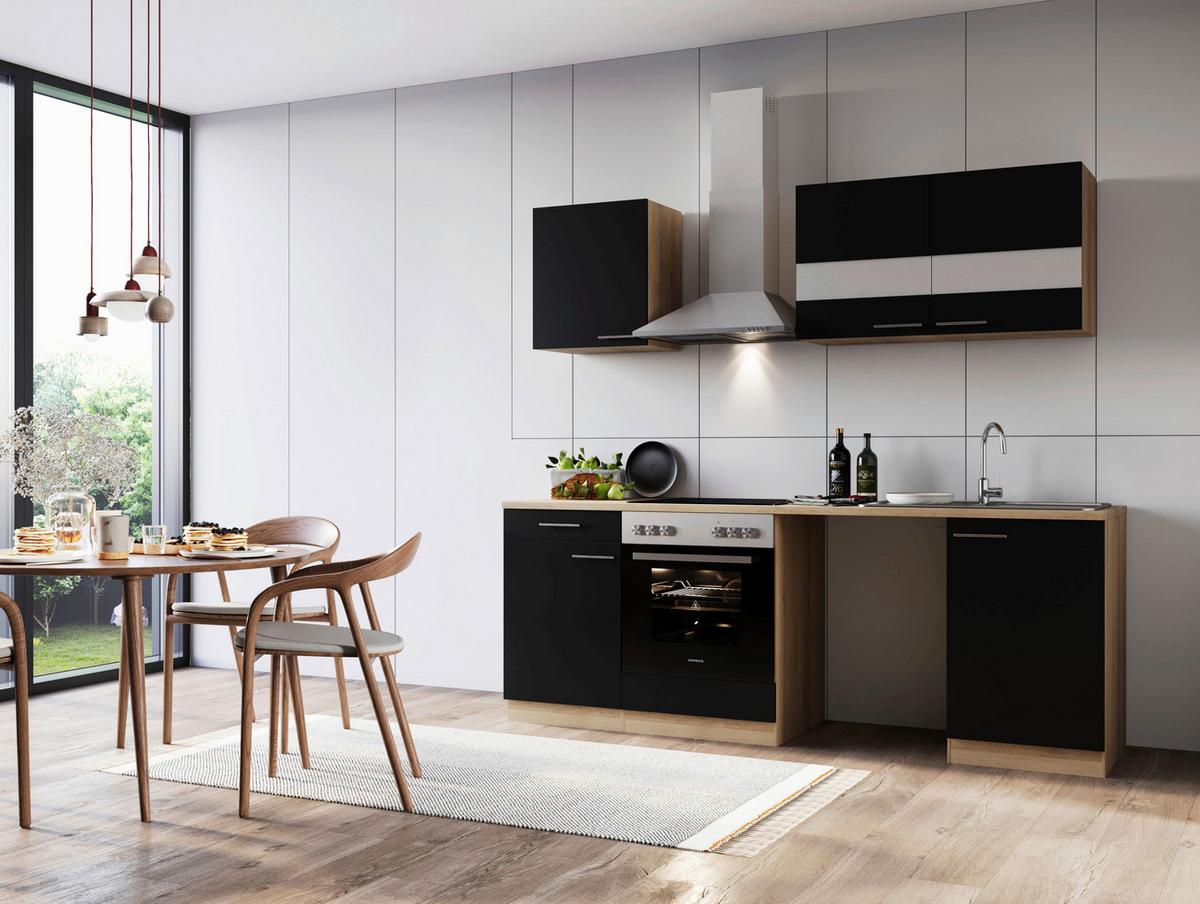 Kuhinjski Blok Z Aparati Merle, 220cm - barve nerjavečega jekla/črna, Basics, kovina/steklo (220cm) - Respekta