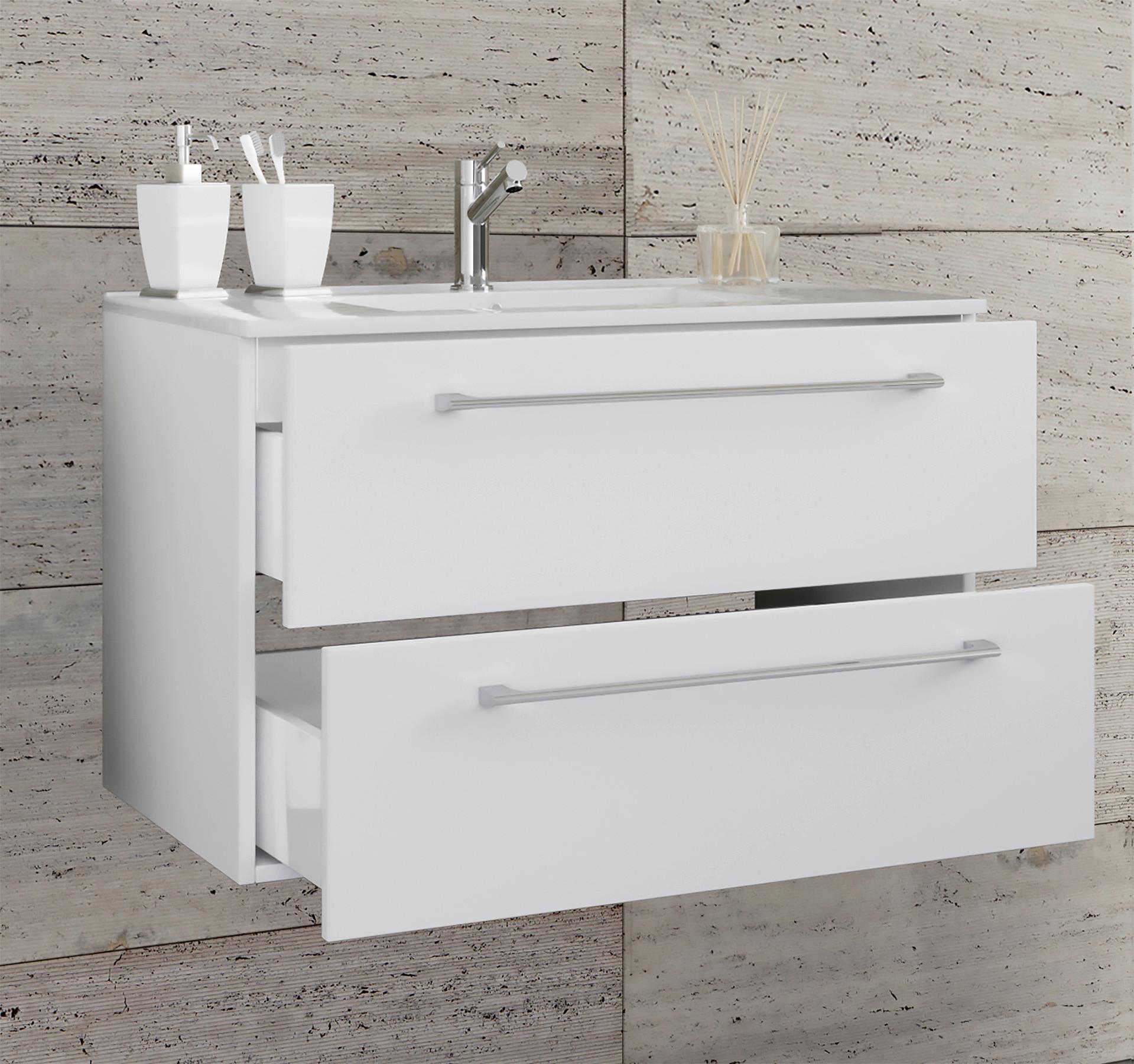 Kombiniran Umivalnik Badinos, Bela - bela/barve aluminija, Moderno, kovina/leseni material (61cm) - MID.YOU