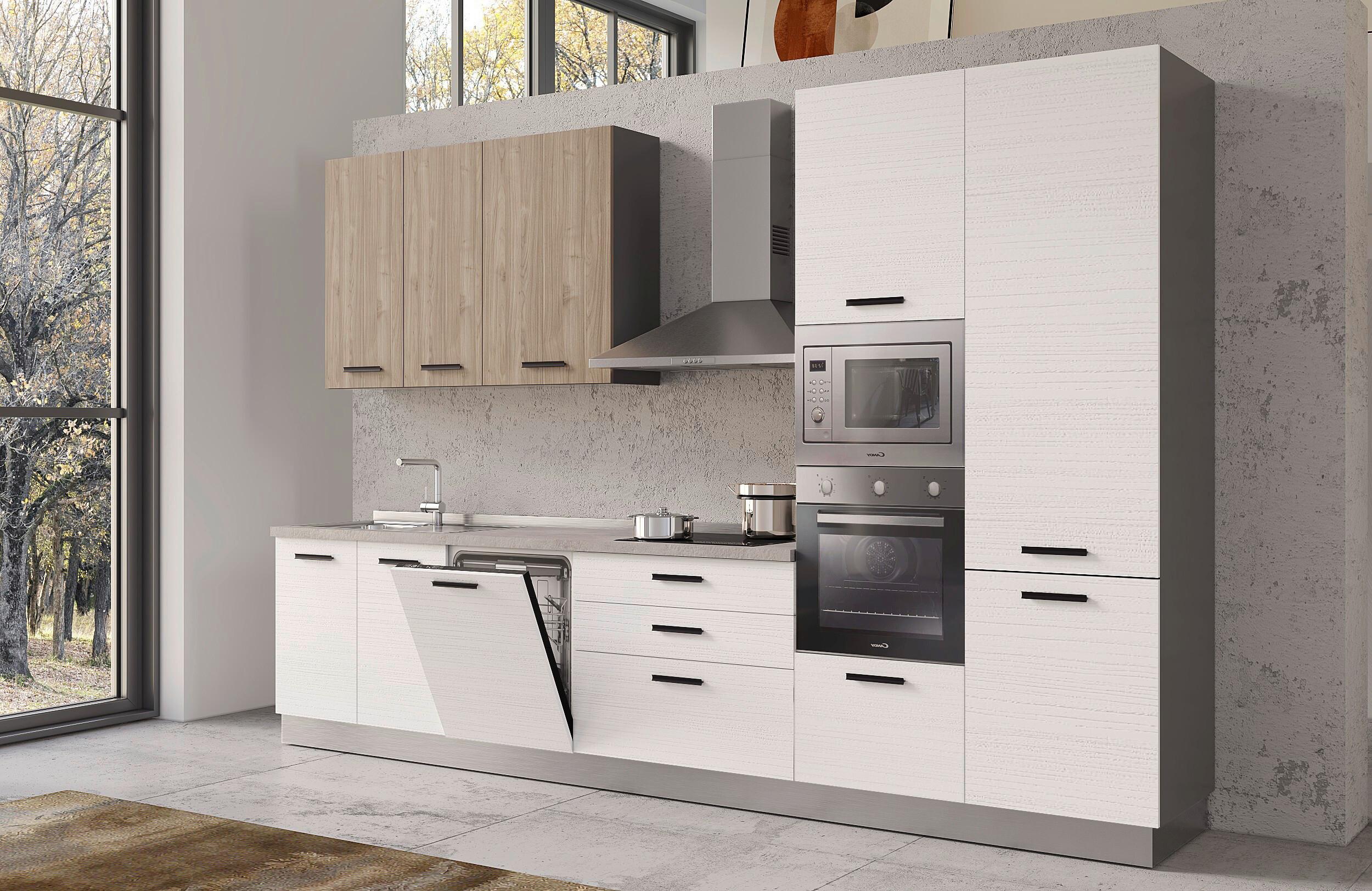 Bucatarie Standard Vania 360bco.frass/noce Ton. - stejar Bianco/cașmir, Modern, metal/material pe bază de lemn (360/240/60cm) - Mömax