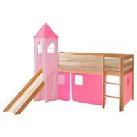 Igralna Postelja Kasper, 90x200, Roza, Tobogan, Stolp - roza/barve bora, Natur, les (90/200cm) - MID.YOU
