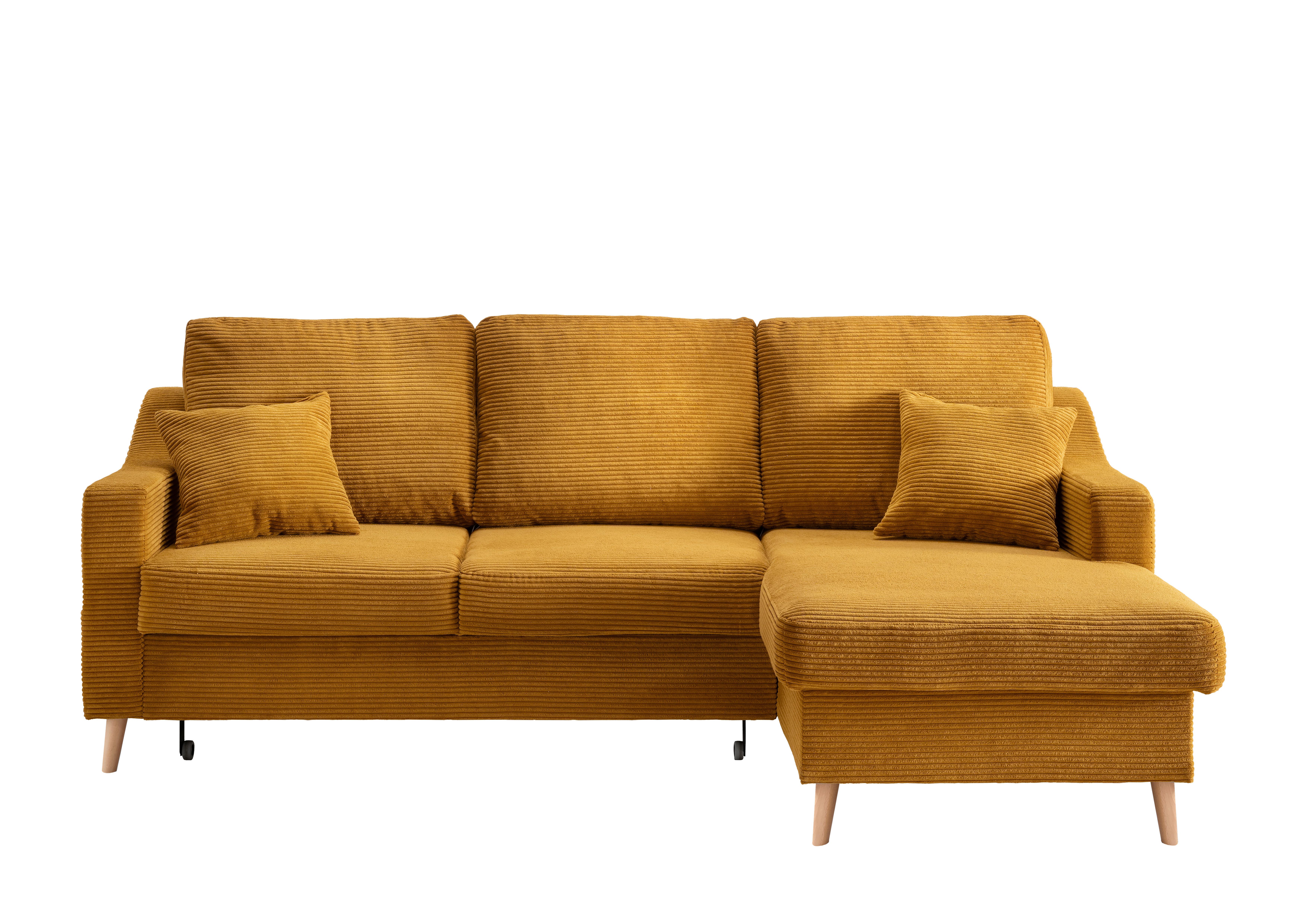 Ecksofa Valentina Cord ca. 228x150 cm Gold - Goldfarben/Naturfarben, Design, Holz/Textil (228/150cm) - P & B